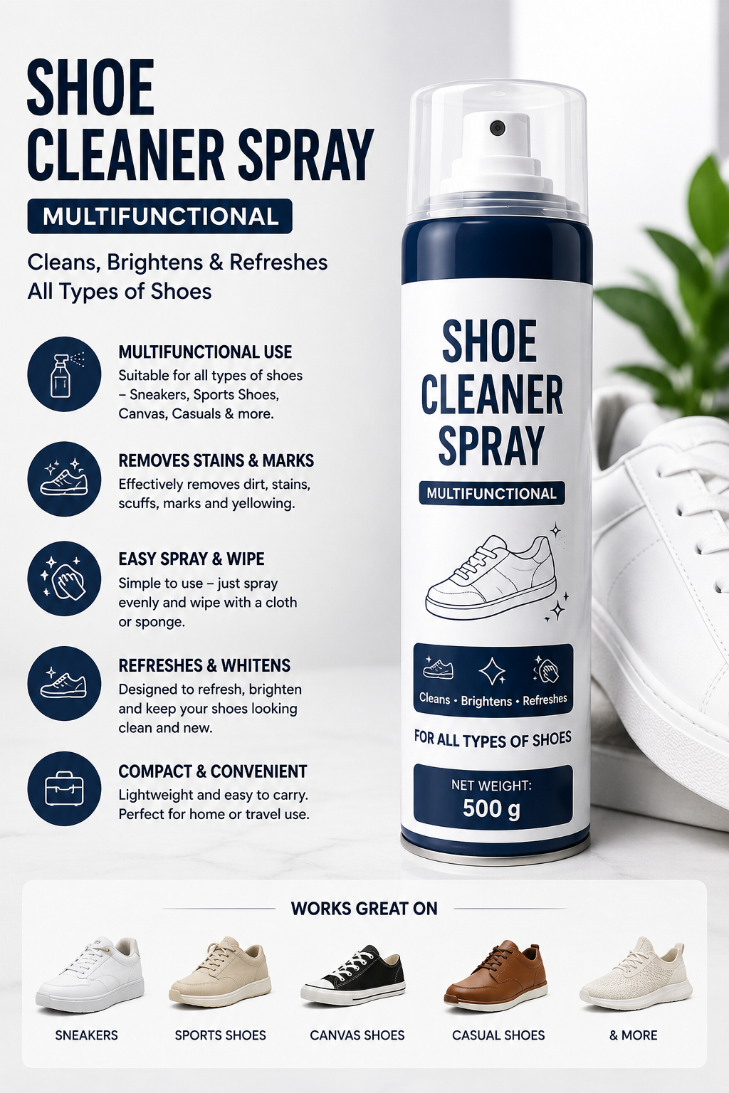 Shoe Cleaner & Stain Remover Spray – Multifunctional